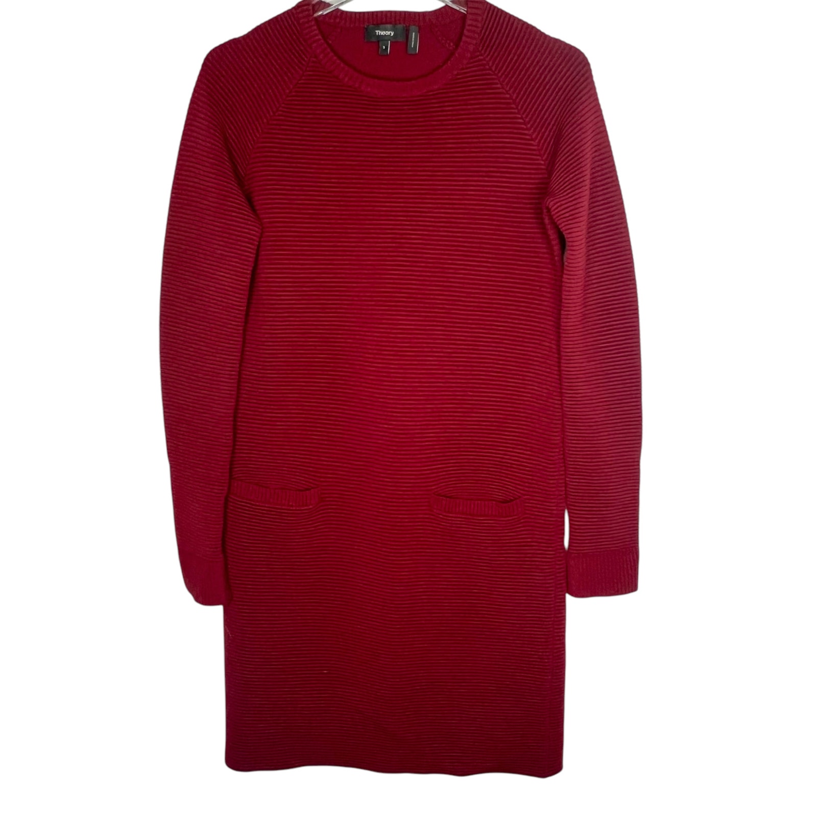 Theory Red Long Sleeve Sweater Dress